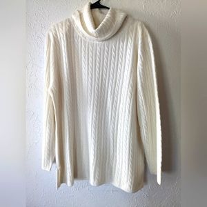 Susan Graver Classic Cabled Turtleneck Sweater in Cream Women's Size Large